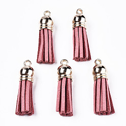 Бледно-фиолетовый Красный Искусственные замши кисточкой подвесные украшения, с концами пластмассового шнура ccb, золотой свет, бледно-фиолетовый красный, 33~35x10 мм, отверстие : 2.5 мм