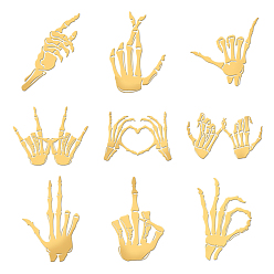 Skeleton Никелевые декоративные наклейки, наполнитель из металлической смолы, Наполнитель из эпоксидной смолы и УФ-смолы, золотые, скелет, 40x40 мм, 9 шт / комплект