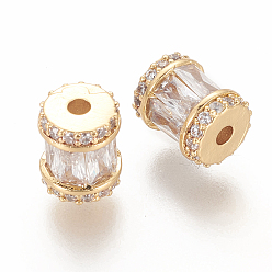 Золотой Латунные микро проложить кубического циркония, колонка, прозрачные, золотые, 9x7.5 мм, отверстие : 2 мм