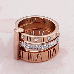 Золотой & Розовыый Золотой Римские цифры 304 кольца из нержавеющей стали и хрустальных страз, золотой и розовое золото, размер США 11 (20.6 мм)