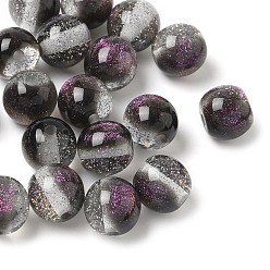 Черный Двухцветные бусины из смолы, круглые, с блеском порошок, чёрные, 9.5 мм, отверстие : 2 мм