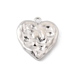 Платина Латунные подвески, без кадмия, без никеля и без свинца, сердце, текстура, платина, 17.5x16x3 мм, отверстие : 1.4 мм