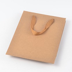 BurlyWood Rectangle Kraft Paper Bags with Handle, Retail Shopping Bag, Brown Paper Bag, Merchandise Bag, Gift, Party Bag, with Nylon Cord Handles, BurlyWood, 16x12x5.7cm