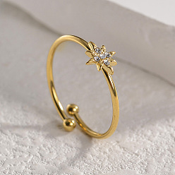 Золотой Звезда 304 нержавеющая сталь с кристаллами и стразами манжеты кольца для женщин, золотые, звезды: 7 mm, внутренний диаметр: 18 мм
