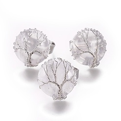 Хрусталь Регулируемые кольца из натурального кварцевого кристалла, с латунной фурнитурой платинового цвета, плоско-круглые, Размер 8, 18 мм