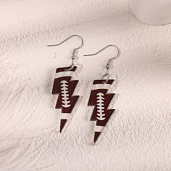 Кокосово-Коричневый Акриловые серьги-подвески на спортивную тематику, молния с рисунком в стиле регби, платина, кокосового коричневый, 61 мм