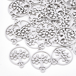 Нержавеющая Сталь Цвет Устойчивы к потускнению 201 соединители из нержавеющей стали, лазерная резка, плоские круглые с дерева жизни, цвет нержавеющей стали, 19x15x1 мм, отверстие : 1.8 мм