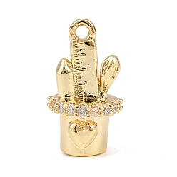 Настоящее золото 18K Латунные микропаве прозрачные подвески с фианитом, контейнер для ручек, линейка и ручка, без кадмия, без никеля и без свинца, реальный 18 k позолоченный, 16.5x9x8 мм, отверстие : 1.4 мм
