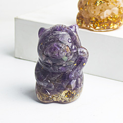 Аметист Украшения из смолы для счастливой свиньи, Натуральные аметистовые чипсы внутри для украшения рабочего стола в автомобиле и домашнем офисе, 60x40x45 мм