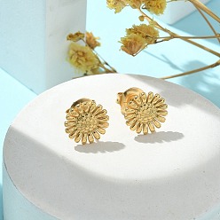 Цветок 304 серьги-гвоздики из нержавеющей стали для женщин, золотые, цветок, 9.5x9.5 мм