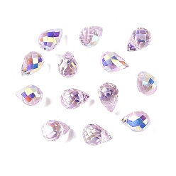 Pink Гальванические стеклянные бусины, слеза, с покрытием AB цвета, граненые, розовые, 8x6 мм, отверстие : 1 мм