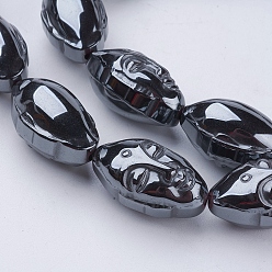 Non-magnetic Hematite Non-magnetic Synthetic Hematite Beads Strands, Arhat Head, 26x15x14mm, Hole: 1.5mm, about 15pcs/strand, 15.3 inch(39cm)