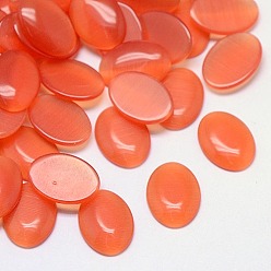 Coral Cat Eye Cabochons, Oval, Coral, 5x3x2mm