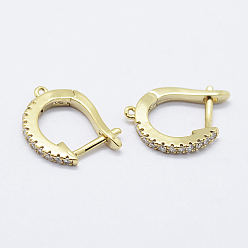 Golden Brass Micro Pave Cubic Zirconia Hoop Earring Findings with Latch Back Closure, Golden, 15.5~16x11~13x2mm, Hole: 1mm, Pin: 1mm