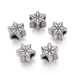 Нержавеющая Сталь Цвет 304 бусины европейского стиля из нержавеющей стали с крупными отверстиями, снежинка, цвет нержавеющей стали, 11x12x8 мм, отверстие : 4.5~5 мм