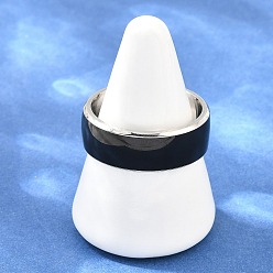 Platin Farbe 304 Edelstahl Emaille Fingerringe für Herren, Schwarz, Platin Farbe, 8.5 mm, Innendurchmesser: 21 mm
