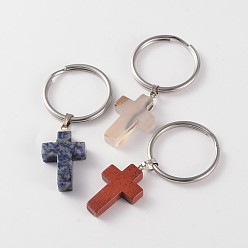 Mixed Stone Cross 316 Surgical Stainless Steel Mixed Stone Keychain, 52mm