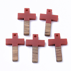 (123L) Белый крем непрозрачный блеск Подвески из смолы и ореха, крестик, огнеупорный кирпич, 26x16x3 мм, отверстие : 1.8 мм