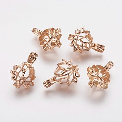 Light Gold Латунные диффузор Locket подвески, подвески для клеток, лотос, без кадмия и без свинца, золотой свет, 20x14x9 мм, отверстия: 3x4 mm, Внутренний размер: 10 mm