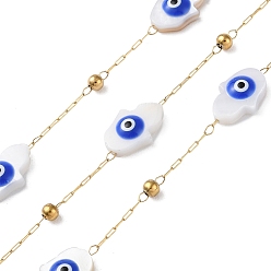 Real 18K Gold Plated Ion Plating(IP) 304 Stainless Steel Link Chains, with Shell & Enamel & Spool, Soldered, Real 18K Gold Plated, 2x0.7x0.2mm, Palm: 12x8.5x3.5mm, about 32.81 Feet(10m)/Roll