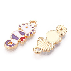 Средний Фиолетовый Подвески из сплава , с эмалью, морской конек, золотой свет, средне фиолетовый, 21x9x2 мм, отверстие : 2 мм