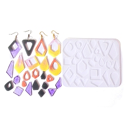 Белый DIY силиконовые формы для кулона, изготовление украшений, формы для литья смолы, для уф-смолы, изготовление ювелирных изделий из эпоксидной смолы, разнообразные, белые, 117x142x4 мм, отверстие : 2 мм, внутренний диаметр: 13~46x10~31 мм