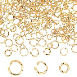 Настоящее золото 24K 300шт 3 стили стойка покрытие латунные соединительные кольца, открытые кольца прыжок, долговечный, реальный 24 k позолоченный, 4~6x0.8 мм, 18~20 датчик, внутренний диаметр: 2.5~4 мм, 100 шт / стиль