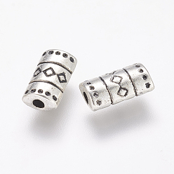 Antique Silver Tibetan Style Alloy Beads, Lead Free & Cadmium Free, Tube, Antique Silver, 9x5x3mm, Hole: 2mm