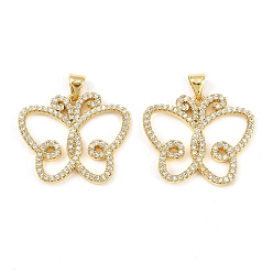 Настоящее золото 18K Латунные микро проложить кубического циркония подвески, бабочки прелести, без кадмия и без свинца, стойки покрытие, долговечный, реальный 18 k позолоченный, 21x25.5x4 мм, отверстие : 5x3.5 мм