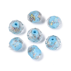 Light Sky Blue Handmade Foil Glass Beads, Rondelle, Faceted, Light Sky Blue, 10x7~8mm, Hole: 1~1.6mm