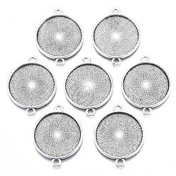 Antique Silver Tibetan Style Alloy Cabochon Connectors Settings, Cadmium Free & Lead Free, Flat Round, Antique Silver, Tray: 25mm, 35.5x27.5x2mm, Hole: 3mm, about 320pcs/1000g