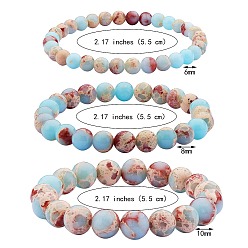 Pale Turquoise 3Pcs 3 Size Synthetic Imperial Jasper Round Beaded Stretch Bracelets Set, Gemstone Jewelry for Women, Pale Turquoise, Inner Diameter: 2-1/8 inch(5.5cm), Beads: 6~10mm, 1Pc/size