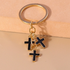 Black Alloy and Enamel Keychain, Cross, Black, 0.1cm
