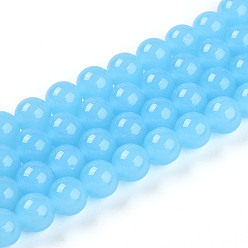 Светло-Голубой Стеклянные бусины, имитация нефрита , круглые, Небесно-голубой, 10 мм, отверстие : 1 мм, около 40 шт / нитка, 15.16'' (38.5 см)