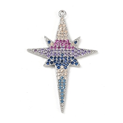 Платина Латунные микро проложить кубического циркония подвески, звезда, долговечный, без кадмия и без свинца, стойки покрытие, платина, 41x27.5x2 мм, отверстие : 1.2 мм