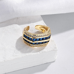 Золотой Кольца-манжеты из латуни с микропаве из морского синего кубического циркония, геометрический, золотые, внутренний диаметр: 15~20 мм