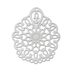 Нержавеющая Сталь Цвет Не тускнеет 304 элементы люстр из нержавеющей стали, гравированные металлические украшения, цветок ссылки, цвет нержавеющей стали, 38x29x0.3 мм, отверстие : 1.2 мм