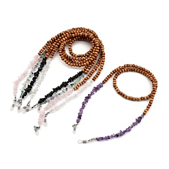 Mixed Stone Eyeglasses Chains, Neck Strap for Eyeglasses, with Natural Wood Beads, Glass Beads, Chip Natural & Synthetic Gemstone Beads, 304 Stainless Steel Lobster Claw Clasps and Rubber Loop Ends, 27.76 inch(70.5cm)