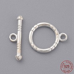 Sterling Silver 925 Sterling Silver Toggle Clasps, Ring: 14x11.5mm, Bar: 17x5mm, Hole: 1.5mm