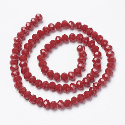 FireBrick Opaque Solid Color Glass Beads Strands, Faceted, Rondelle, FireBrick, 3x2mm, Hole: 0.8mm, about 165~169pcs/strand, 15.7~16.1 inch(40~41cm)