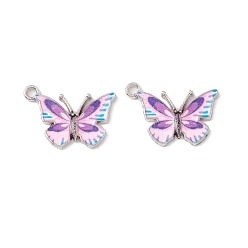 Разноцветный Подвески из эмали и сплава, платина, бабочка, красочный, 22x19x2 мм, отверстие : 1.8 мм