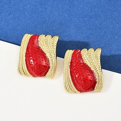 Настоящее золото 18K Прямоугольные серьги-гвоздики из латуни, с эмалью, без кадмия и без свинца, стойки покрытие, долговечный, реальный 18 k позолоченный, 22.5x20 мм