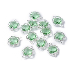 Аквамарин Соединители стеклянные ссылки, с фурнитурой Berzel с открытой спиной из экологически чистого сплава, граненые, цветок, серебряный цвет гальваническим, аквамарин, 15.5x12x3 мм, отверстие : 1.4 мм