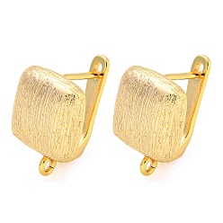 Настоящее золото 18K Латунные серьги-кольца с застежкой сзади, квадратный, реальный 18 k позолоченный, 18.5x12x15 мм, отверстие : 1.5 мм, штифты : 0.8 мм