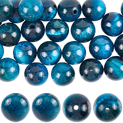 Тигровый глаз 50 шт. бусин из натурального синего тигрового глаза, окрашенная и подогревом, круглые, 8 мм, отверстие : 1 мм
