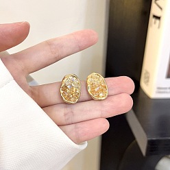 Золотистый Серьги-гвоздики из сплава и стекла, овальные, золотые, золотые, 20 мм