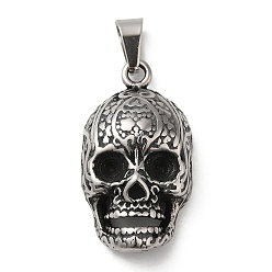 Skull 304 подвески из нержавеющей стали, античное серебро, череп, 36x19.5x10.5 мм, отверстие : 9x4 мм