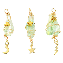 Нектар 3 шт 3 стили гальванизированный натуральный кварцевый кристалл большие подвески, подвески-слезинки из медной проволоки с драгоценными камнями 304 из нержавеющей стали с луной, звездами и молниями, золотые, нектар, 51.8 мм, отверстие : 3.4 мм, 1 шт / стиль