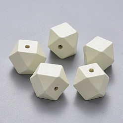 Кремово-белый Расписные бусы из натурального дерева, многоугольник, кремово-белые, 15.5x16x16 мм, отверстие : 3.5 мм