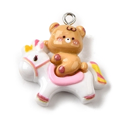 (52) Непрозрачная лаванда Подвески из смолы, медведь с каруселью, с железной платиной петлей, разноцветные, 27.5x25.5x8.5 мм, отверстие : 2 мм